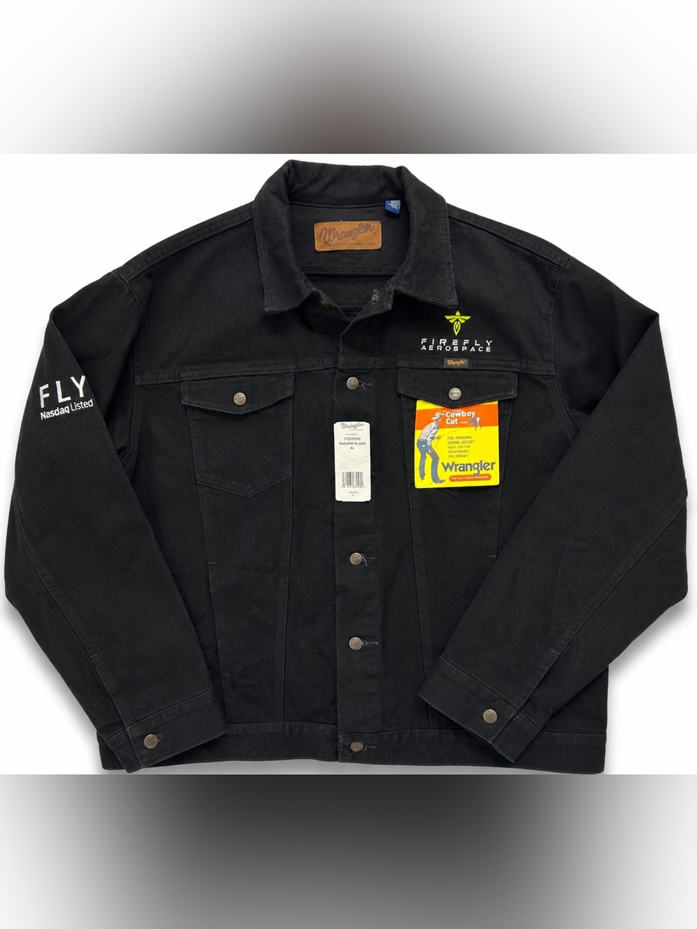 Wrangler Firefly Aerospace Denim Jacket XL Embroidered Logo Cowboy Cut Trucker
